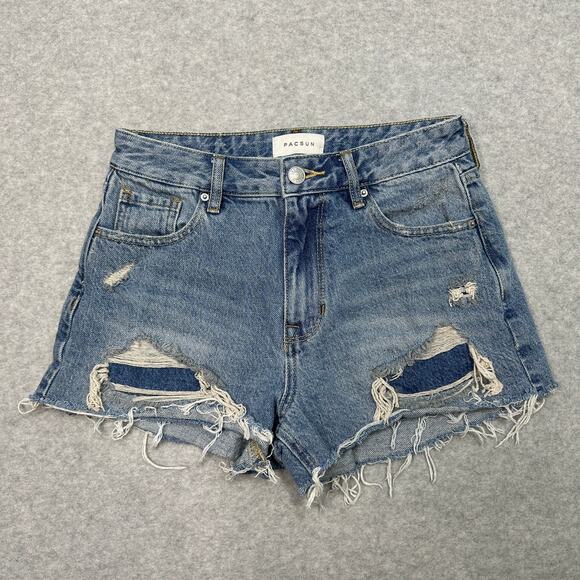 Pacsun Jean Shorts WMNS 24 High Rise Festival Cut-Off Distressed Raw Hem Denim - Picture 1 of 10